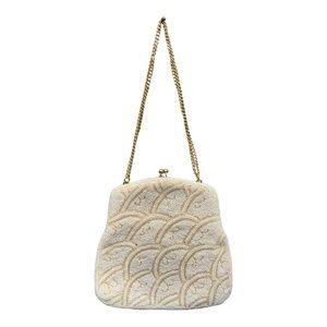60s hand beaded ⚪️ white pearly clutch